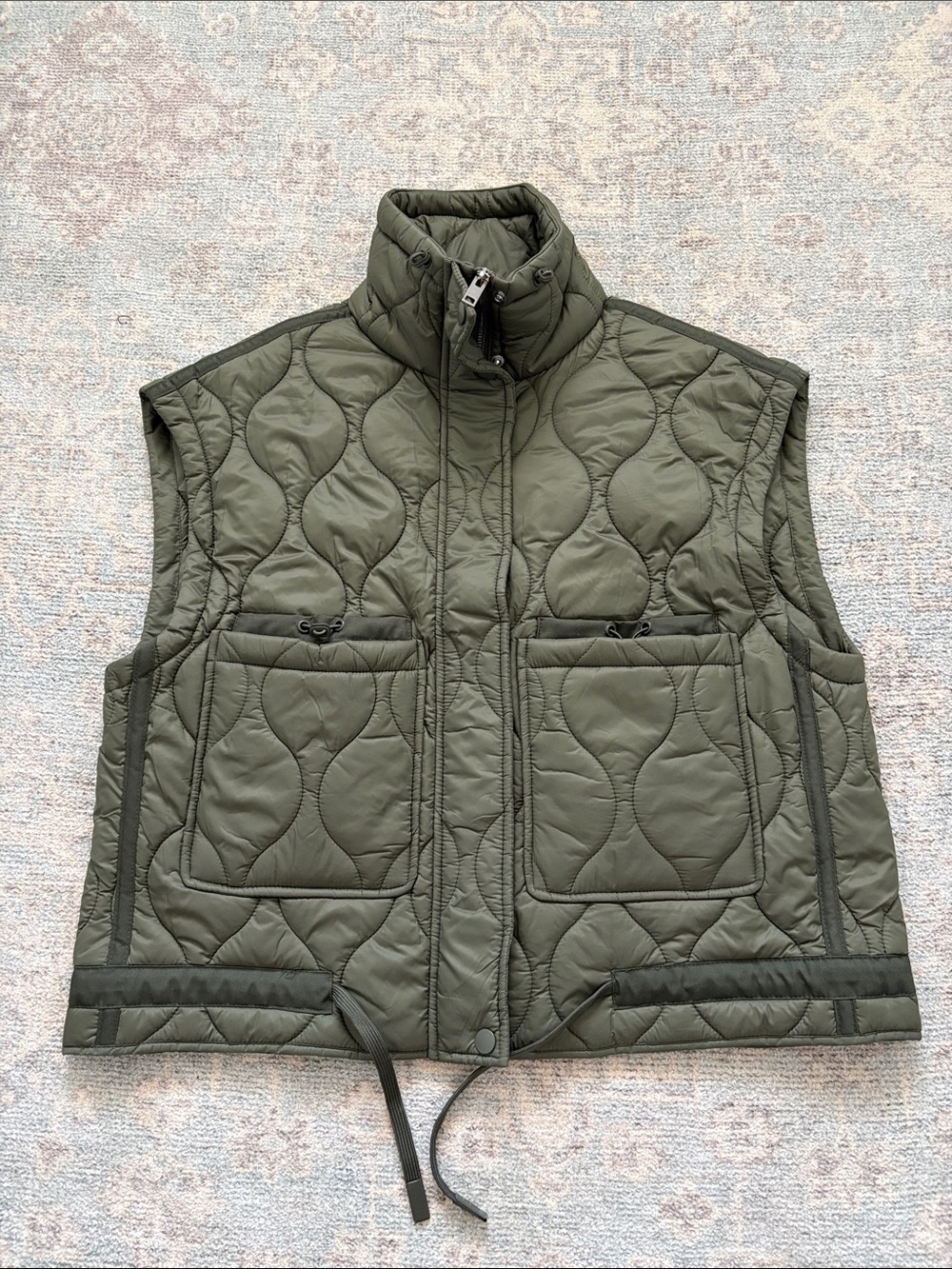 Zara Olive Quilted Sleeveless Puffer Vest